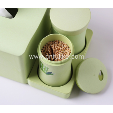 Bamboo Tissue Box Napkin Holder with Toothpick Holder